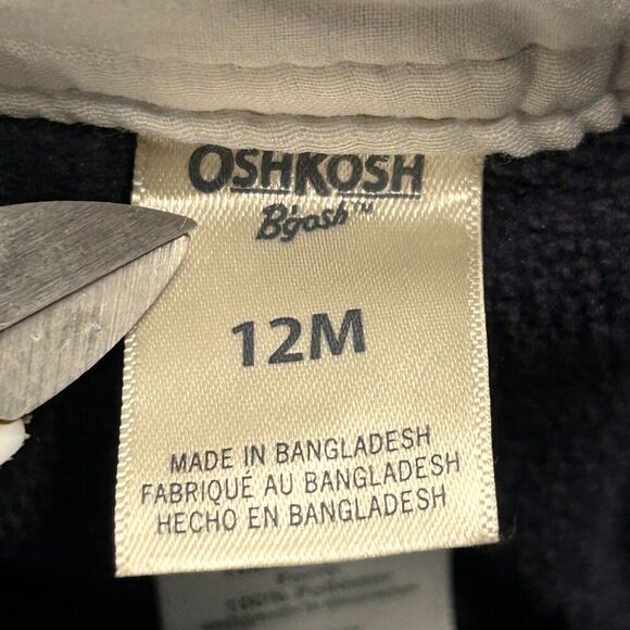 OSHKOSH B’GOSH Overalls Size 12 Months Dark Denim Blue Fleece Lined Diaper Snaps - Picture 7 of 10